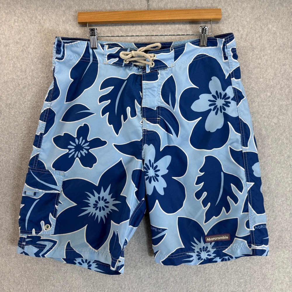 Abercrombie &‎ Fitch Blue Floral Swim Trunks Y2K Surk Board Shorts Mens Size 34